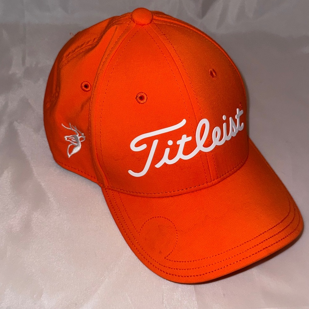 Titleist Youth Golf Hat Orange Adjustable Strapback Script Logo Embroidered Cap